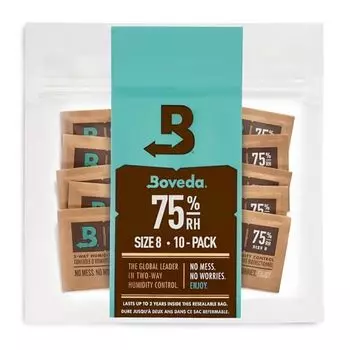 Boveda 75% Двусторонние пакеты для контроля влажности Для хранения до 5 предметов – Размер 8 – 10 шт. – Для небольших непластиковых дорожных кейсов – Поглотители влаги – Hum