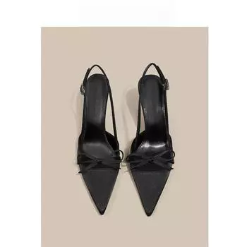Bow bag head sandals women s summer gentle style with skirt cheongsam national style temperament pointed head thin heel black high heels 35 чёрный