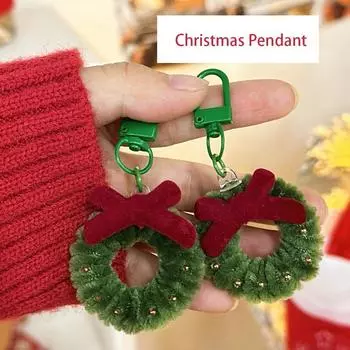 Bow Christmas Pendant Cartoon Christmas Brooch Lovely Mini Wreath Keychain Backpack Decor Pendant