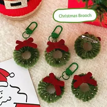Bow Christmas Pendant Red Christmas Brooch Lovely Mini Wreath Keychain Car Key Pendant Pendant