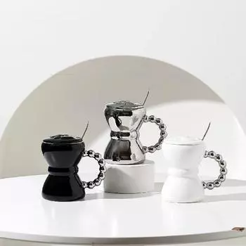 Bow Coffee Mugs with Beads Handle Ceramic Mugs Coffee Cups Coffee Cups Office Furniture Mark Cups Breakfast Milk Mugs Tableware 300ML белый