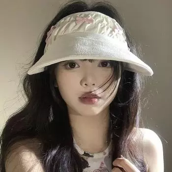 Bow empty top sunscreen hat women s summer new large brim UV protection sun hat outdoor cycling sun hat M (56-58cm) Cotton Bow Empty Top бежевый