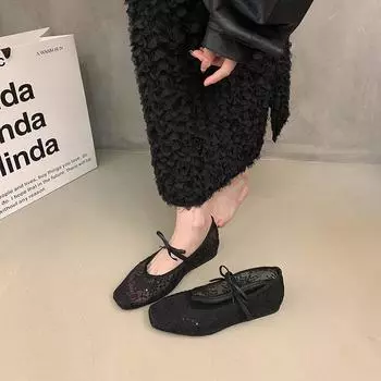 Bow fairy spring new single shoes women s shoes inner height increase Mary Jane shoes shallow mouth breathable mesh 2025 35 абрикосовый