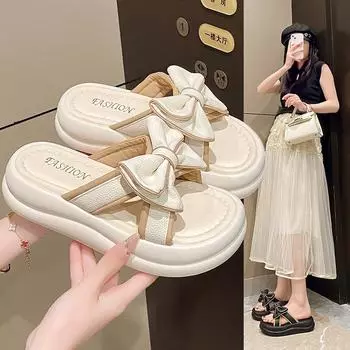 Bow Fairy удобные сандалии тапочки женская летняя верхняя одежда фея толстая подошва одна тапочка женская мода женская летняя дышащая обувь 35