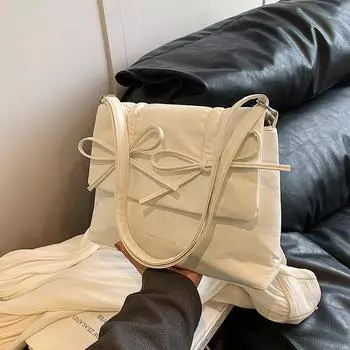 Bow Fashionable Foreign Style Small Bag Women S Underarm Bag Temperament Simple Solid Color Messenger Bag Small Square Bag белый