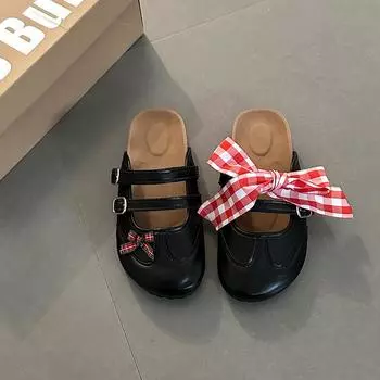 Bow flat-bottomed bag head slippers fashionable versatile ribbon women s new summer wear casual slippers 35