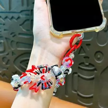 Бант, нарисованный вручную, бисерный, анти-потеря, цепочка для мобильного телефона, брелок для автомобиля, подвеска, сумка, украшение