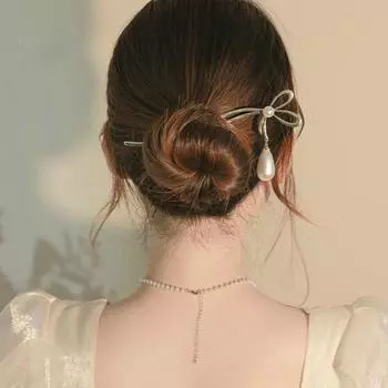 Bow High-End Sense Pearl Pendant Jewelry Korean Style Hairpin Women Hair Stick Headwear Hair Fork золотой