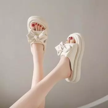 Bow high-heeled slippers women s summer wear new fashion heightening platform sandals women s shoes 35