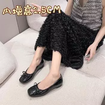 Bow inner height increase 2.5CM single shoes 2024 autumn new Xiaoxiangfeng nude patent leather soft sole four seasons evening shoes 35 розовый