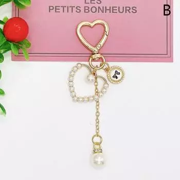 Bow Key Chain Elegant Heart Pearl Tassel Keyring Handbag Ornament Alloy Pendant Headphone Case Car Trinkets Diy Gift