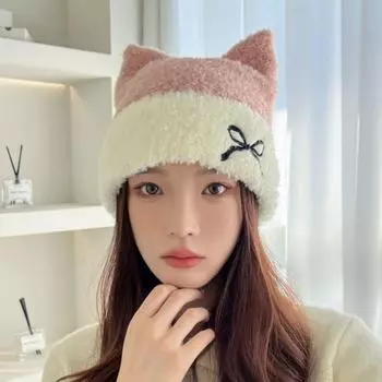 Bow Knitted Beanie Hat Keep Warm Winter Knitted Hat Fashion Cat Ears Hat Streetwear