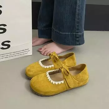 Bow lace Mary Jane single shoes women s spring new versatile Boken one-pedal shallow single shoes 35