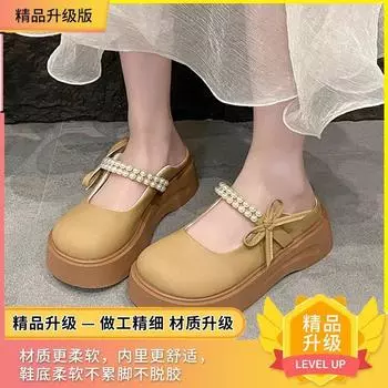 Bow light mouth bag head half slippers women s outer wear summer new fashion word belt height increase 35