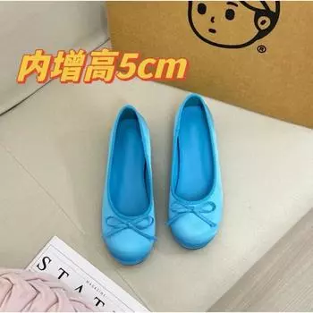Bow light mouth ballet shoes women s new inner height increase blue single shoes soft sole Mary Jane shoes 34