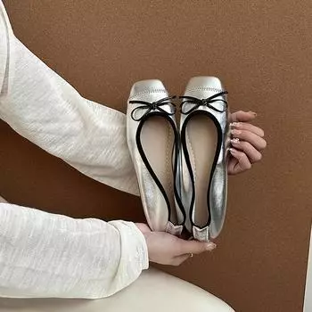 Bow light mouth ballet single shoes women s summer new fashion soft leather flats 35