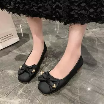 Bow light mouth single shoes new soft sole gentle wind Doudou shoes summer solid color flat women s shoes 35