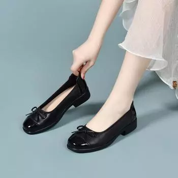 Bow light mouth single shoes women s gentle wind ballet shoes Mary Jane shoes 35