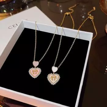 Bow love pendant luxury necklace clavicle chain sweet heart necklace female niche titanium accessories белый