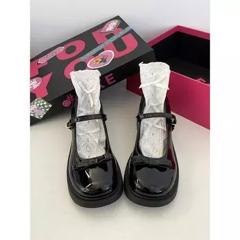 Bow Mary Jane Shoes Women s Fashion Versatile Small Leather Shoes with Skirt Single Shoes Brown 35 чёрный