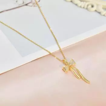 Bow Necklace Women S High-End Trendy Personality Micro-Inlaid Zircon Pendant Exquisite Jewelry
