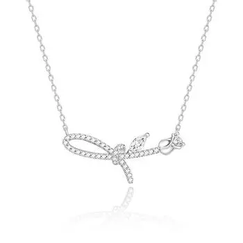 Bow Necklace Women s Light Luxury Niche Design Rose Clavicle Chain Stainless Steel