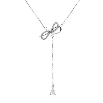 Bow Necklace Women s Summer Light Luxury Niche Fringed Collarbone Chain Korean Version Temperament Fairy Stainless Steel Strong Chain