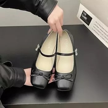 Bow niche single shoes spring and summer new soft leather Mary Jane shallow temperament women s flat shoes 35