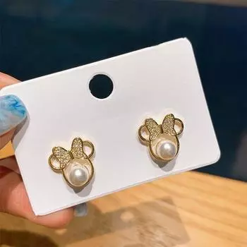 Bow Pearl Cute Stud Earrings With Crystals Mouse Trendy Charm Accessories Cartoon for Women Simple Bow Earring Wedding Gift