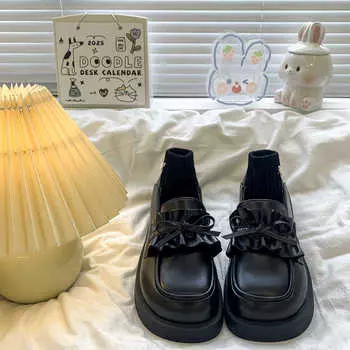 Bow platform small leather shoes women s spring new Mary Jane single shoes 35 чёрный