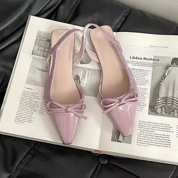 Bow pointed versatile sandals women wear summer new temperament one pedal shallow mouth single shoes tide 35