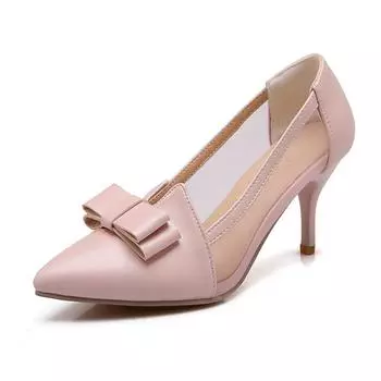 Bow pointed women s shoes mesh high heels single shoes large size 2136 women s shoes 34 фиолетовый
