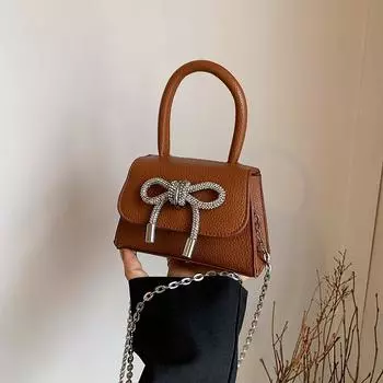 Bow portable small square bag women s 2024 spring and summer new diamond-encrusted chain single shoulder messenger bag women s bag чёрный