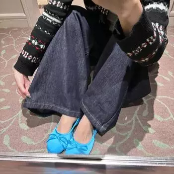 Bow round head ballet single shoes women s small blue shoes gentle wind one pedal flat shoes 35