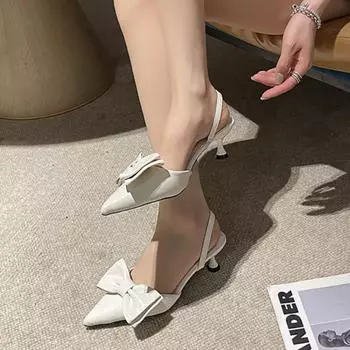 Bow Sexy Women Slippers Mules Shoes Caboles Dress Sandals 2024 Designer New Flip Flops Summer Brand Pumps Zapatillas Mujer Slides 35 чёрный