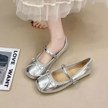 Bow shallow mouth single shoes women s spring and summer new soft-soled ballet small single shoes women 35