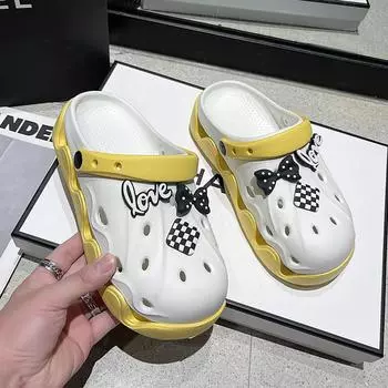 Bow Shoe Flower Leak Hole Shoes Women S Wear Height-Increasing Slippers Non-Slip Beach Bag Head Cute Sandals 36/37 светло-розовый