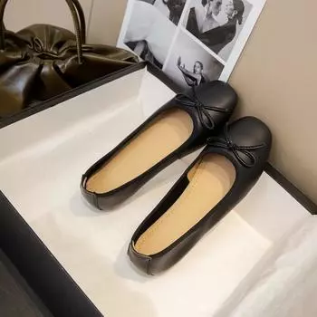 Bow silver flat shoes women s gentle evening spring summer ladyshoes candy shoes ballet shoes 35 чёрный
