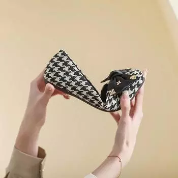 Bow single shoes women s autumn and winter flat bottom 2024 new lazy shoes soft-soled Doudou shoes small fragrant women s shoes 35 чёрный