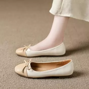 Bow single shoes women s spring and autumn new large size round head shallow mouth one pedal casual shoes 35