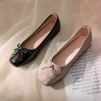 Bow square head Mary Jane single shoes women s 2025 new temperament versatile light mouth ballet style one pedal single shoes 35 телесный
