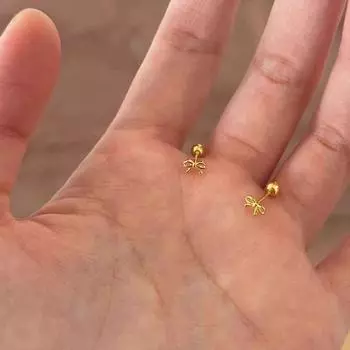 Bow Stud Earrings Women s Screw Tightening Buckle Ear-Caring Ear Bone Stud Accessible Luxury Special-Interest Design Minimalist Anti-Allergy Earrings Pair of Bows Stud Earrings (Gold)