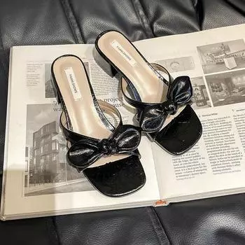 Bow-tie cool slippers women s summer new fashion versatile outer wear one-word sandals 35