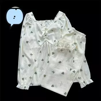 Bow Tie Love Print V-neck Raglan Sleeve Design Women s Pajamas Casual All-match New Pajamas Set Style Sleepwear M