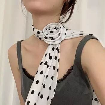 Bow Ties Polka Dot Scarves Wrap Collar Flower Decoration Elegant Long Silk Scarf Women