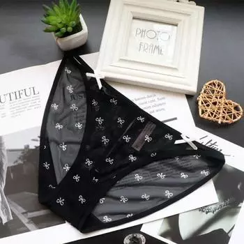 Bow Transparent Seamless Briefs Hollow Out Mesh Bowknot Panties Korean Lingerie M