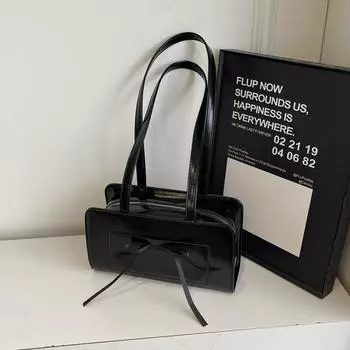 Bow underarm bag women s spring and summer new niche high-end fashion shoulder bag versatile small square bag чёрный