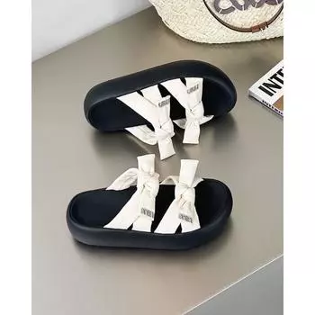 Bow wear cool slippers women s summer versatile thick bottom open toe casual sandals 35 бежевый