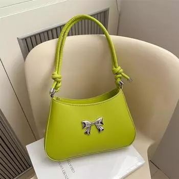 Сумка женская с бантом Модная маленькая квадратная сумка Текстурная однотонная сумка через плечо Нишевая универсальная сумка подмышку коричневый