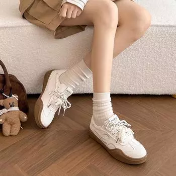 Bow women s German training shoes 2025 spring and summer new versatile platform embroidered dad shoes casual sports board shoes 35 белый